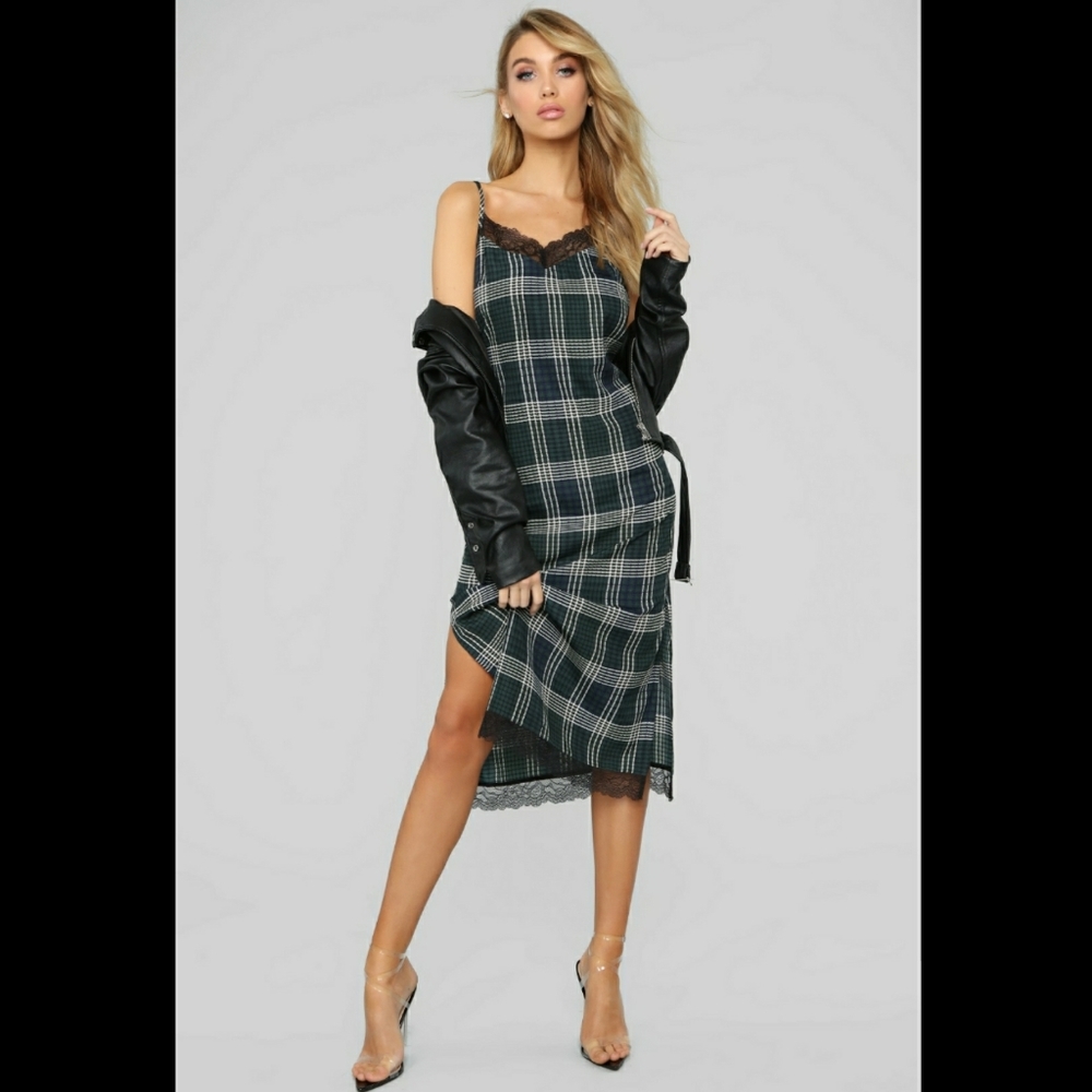 Plaid Lace Slip Dress